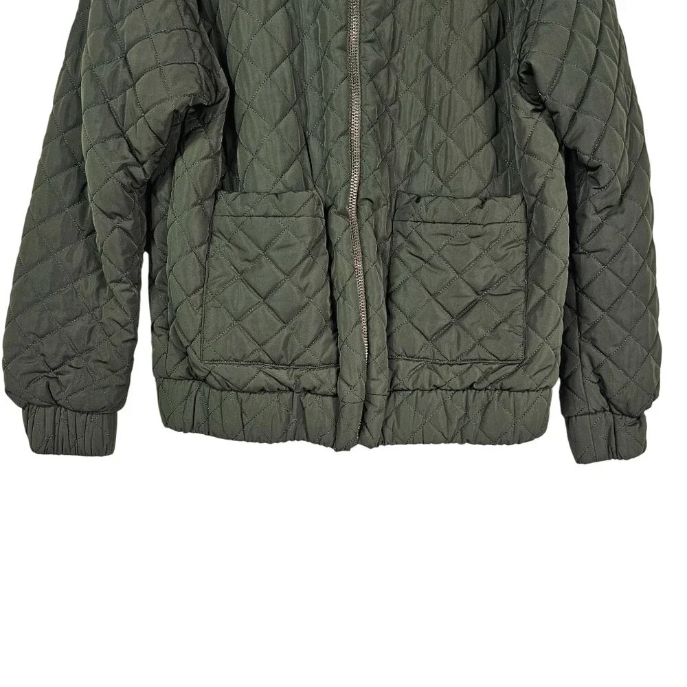Anthropologie If By Sea Quilted‎ Bomber Jacket XS Olive Full Zip Outdoor Preppy